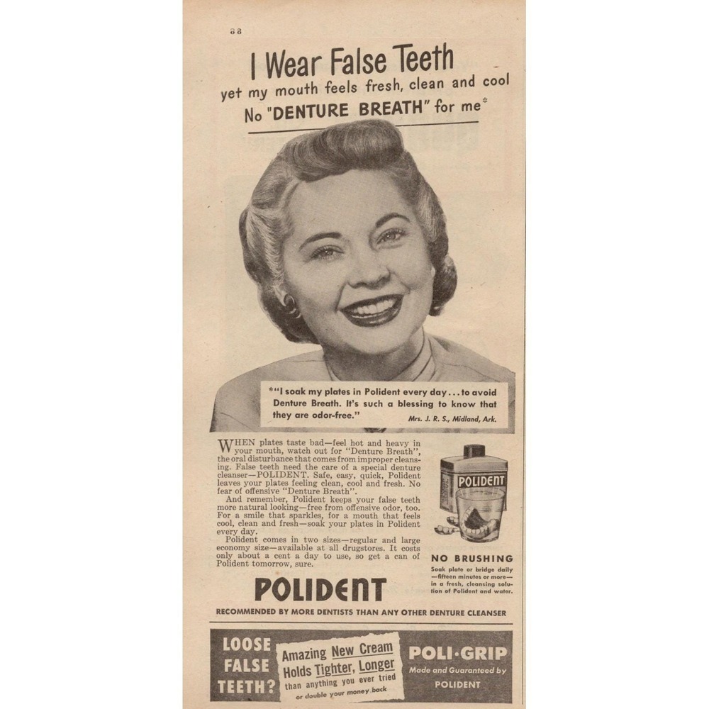 1948 Polident‎ Vintage Print Ad Midland Arkansas Denture Cleanser Retro Health